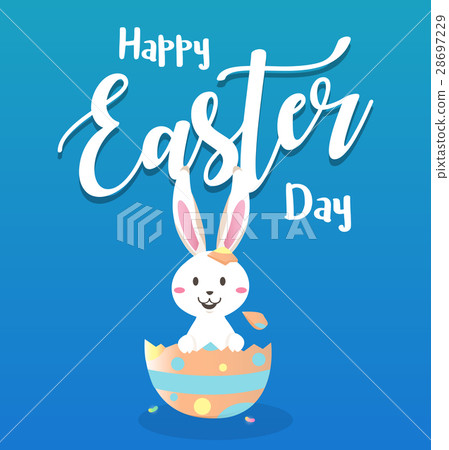 图库插图: happy easter day with white easter rabbit.