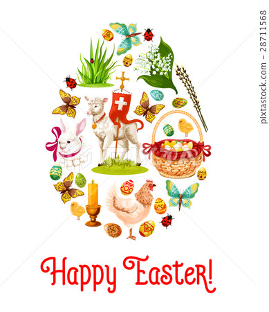 插图素材: easter egg poster with cartoon holiday symbols 查看