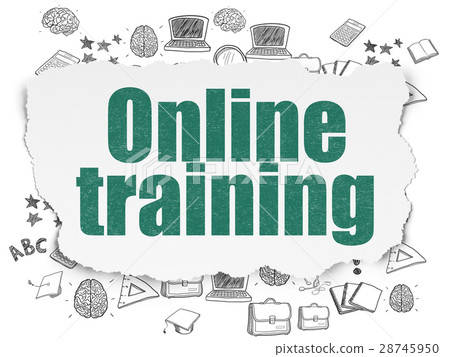 插图素材: learning concept: online training on torn paper