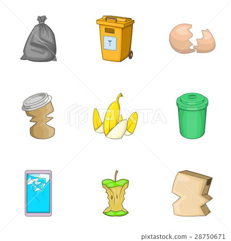 图库插图: garbage sorting concept icons set, cartoon style