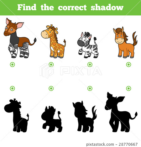 插图素材: find the correct shadow. vector set of animals