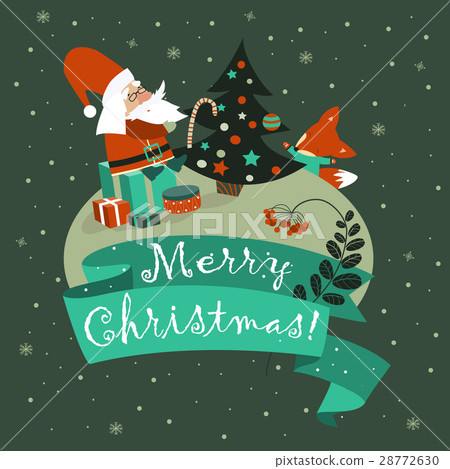 图库插图: santa claus with cute fox celebrating christmas