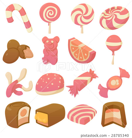 插图素材: sweets and candies icons set, cartoon style