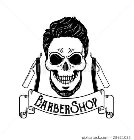 插图素材: vector barbershop emblem, barbershop logo or badge