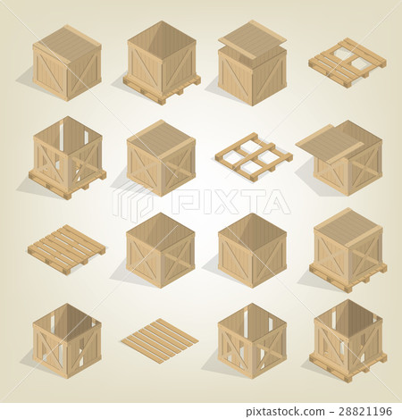 插图素材: realistic wooden box with pallet isometric, vector