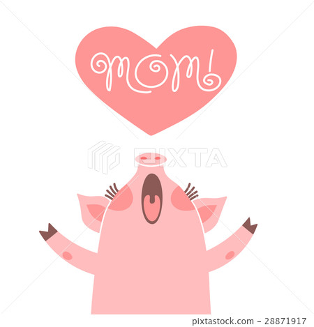 图库插图: greeting card for mom with cute piglet. sweet pig
