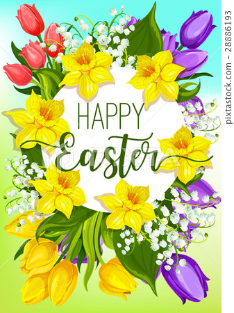 easter spring flowers cartoon poster design-图库插图 [28886193]