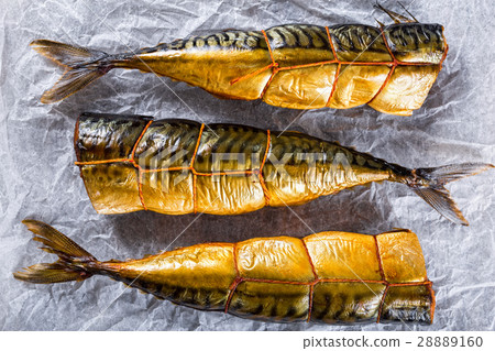 图库照片: smoked fish mackerel or scombe, top view