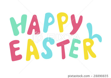 图库插图: happy easter colored lettering with rabbit ears.