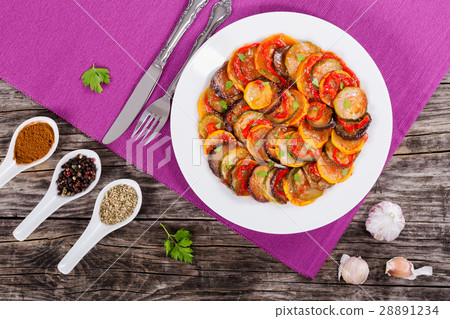 图库照片: colorful vegetable casserole ratatouil