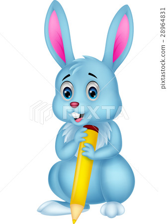 插图素材: cute rabbit cartoon holding yellow pencil