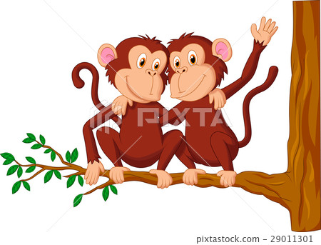 插图素材: two monkeys sitting on a tree