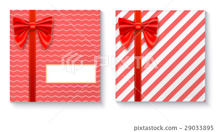 插图素材: gift boxes with big red bow and ribbon on white