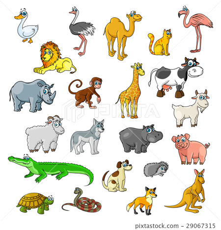 图库插图: zoo animals, birds and pets vector cartoon icons