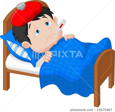 图库插图: sick boy lying in bed