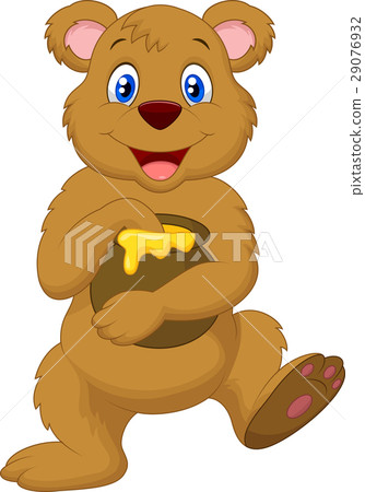 插图素材: cute cartoon bear holding honey pot
