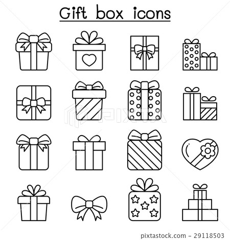 图库插图: gift boxes icon set in thin line style