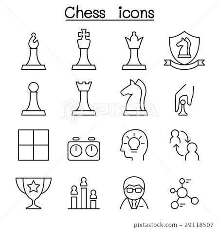 插图素材: chess icon set in thin line style