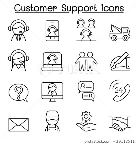 插图素材: customer service icon set in thin line style 查看全部
