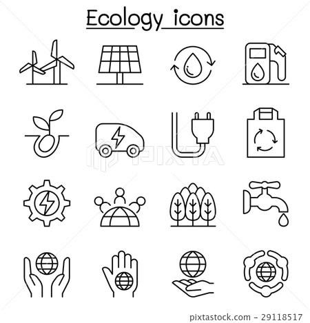 插图素材: ecology, green energy icon set in thin line style