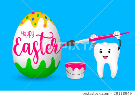 插图素材: cute cartoon tooth painting easter egg