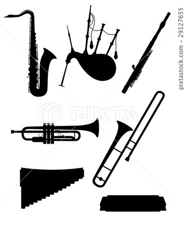 插图素材: wind musical instruments icons black silhouette