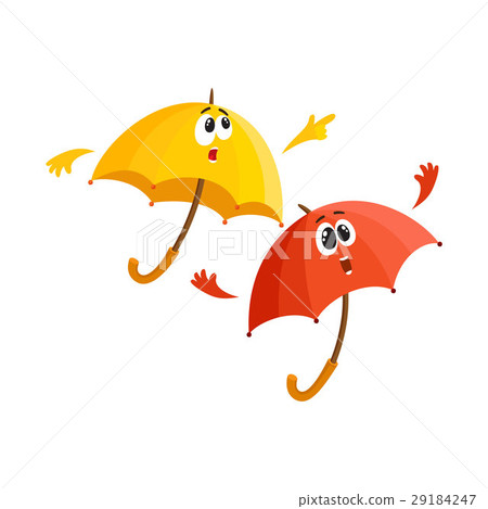 图库插图 two umbrella characters pointing to something