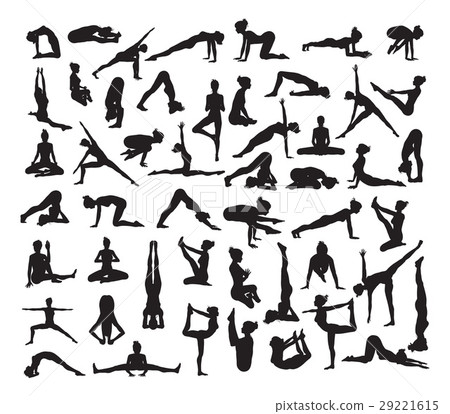 插图素材: yoga poses silhouettes