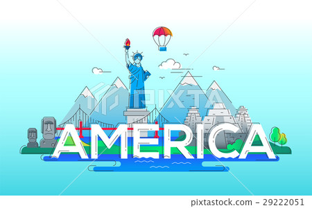 插图素材: america - vector line travel illustration