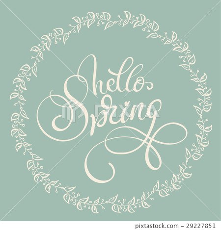hellospring,hellospring绘本 图库插图: hello spring text on light green background