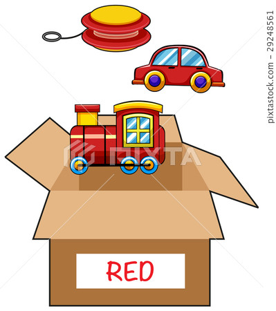 图库插图: cardboard box for red toys