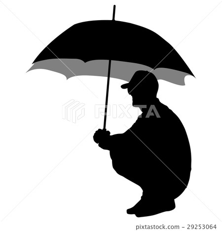 插图素材: black silhouettes of men under the umbrella