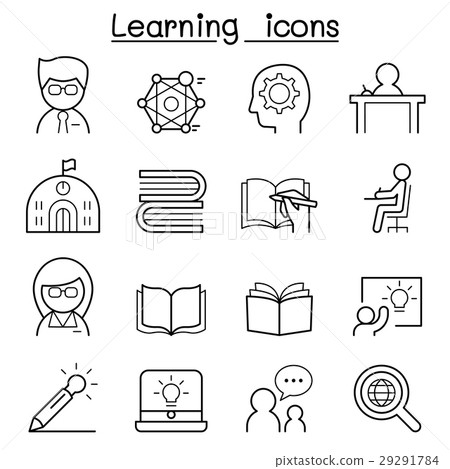 图库插图: learning & education icon set in thin line style