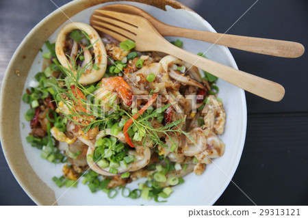 图库照片: local thai food fried noodles with seafood