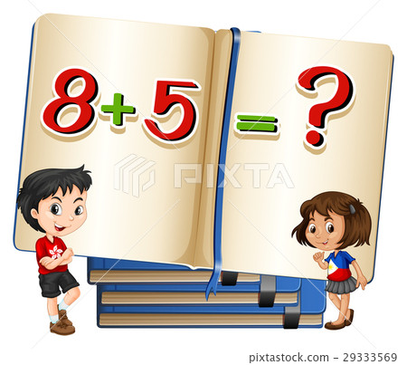 图库插图: kids and math problem in book