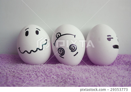 图库照片: eggs funny faces. concept of irritation, enrages