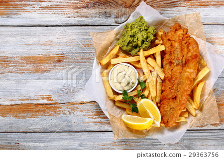 图库照片: fish and chips - fried cod, french fries