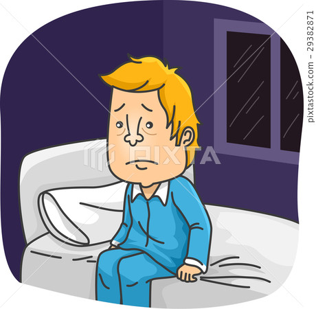 sleep卡通图片,stand卡通图片 插图素材: man sitting on bed cannot sleep