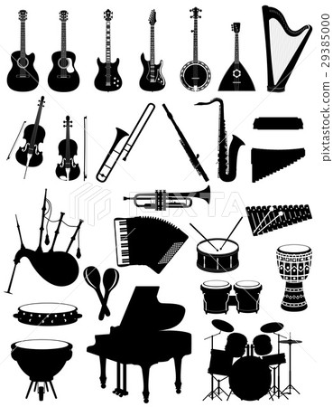 插图素材: musical instruments set icons black silhouette