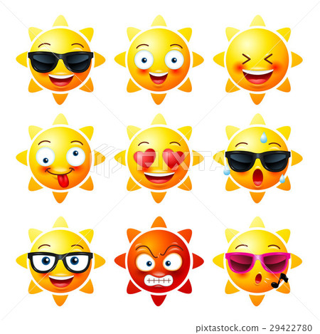 插图素材 sun smiley face icons or yellow emoticons 查看全部