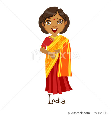 插图素材: girl in india country national clothes, wearing