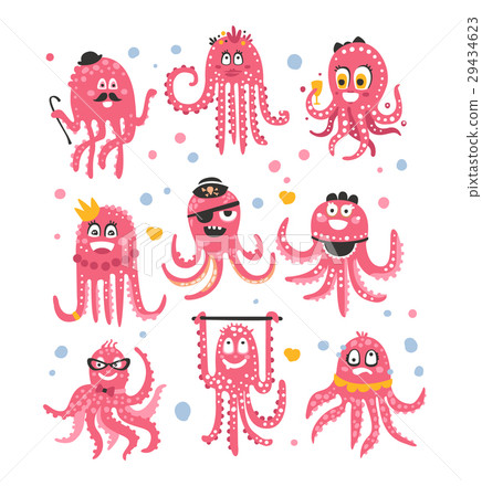 插图素材: octopus emoticon icons with funny cute cartoon 查看