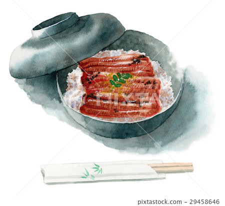 图库插图 水彩画 一碗鳗鱼饭 外出吃饭