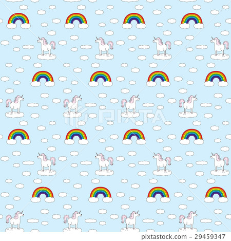 插图素材: seamless unicorns and rainbows pattern