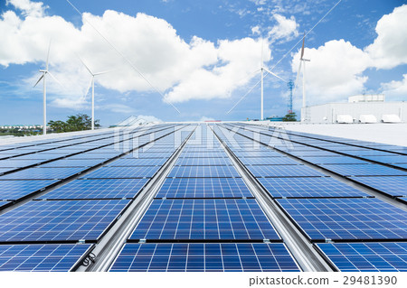 图库照片: solar panels on factory roof