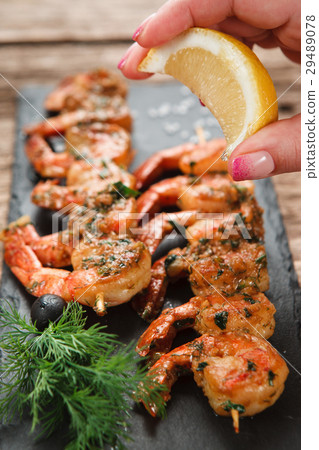 appetizing grilled prawns.