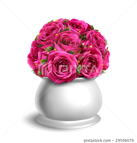 插图素材: bouquet of roses in flowerpot congratulation