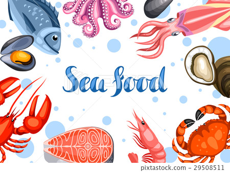 图库插图: background with various seafood. illustration of