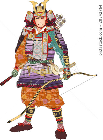 图库插图: 穿着紫色和山麓的大盔甲的武士