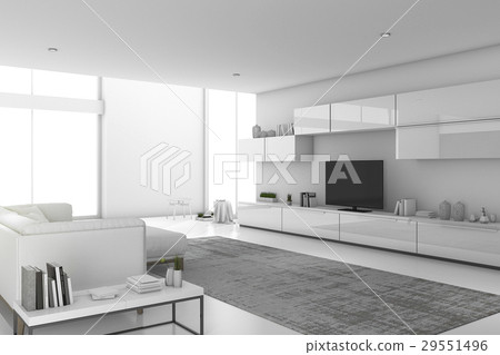 插图素材: white minimal modern living room modern design 查看